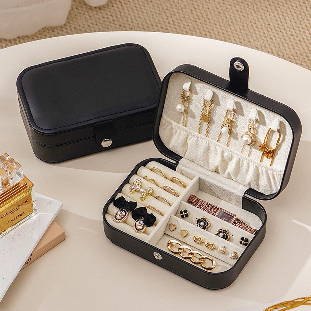 Black Travel Portable Jewelry Box Minimalist Jewelry Organizer Storage Case 4