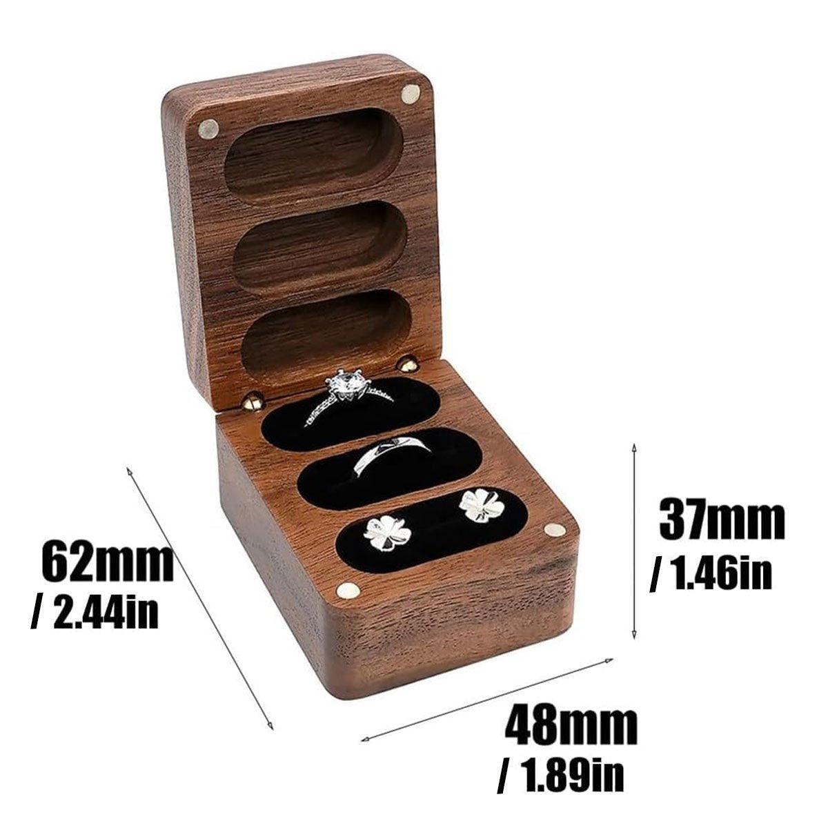 Wooden Ring Jewellery Box High Storage Box with Three Compartments for Rings 3