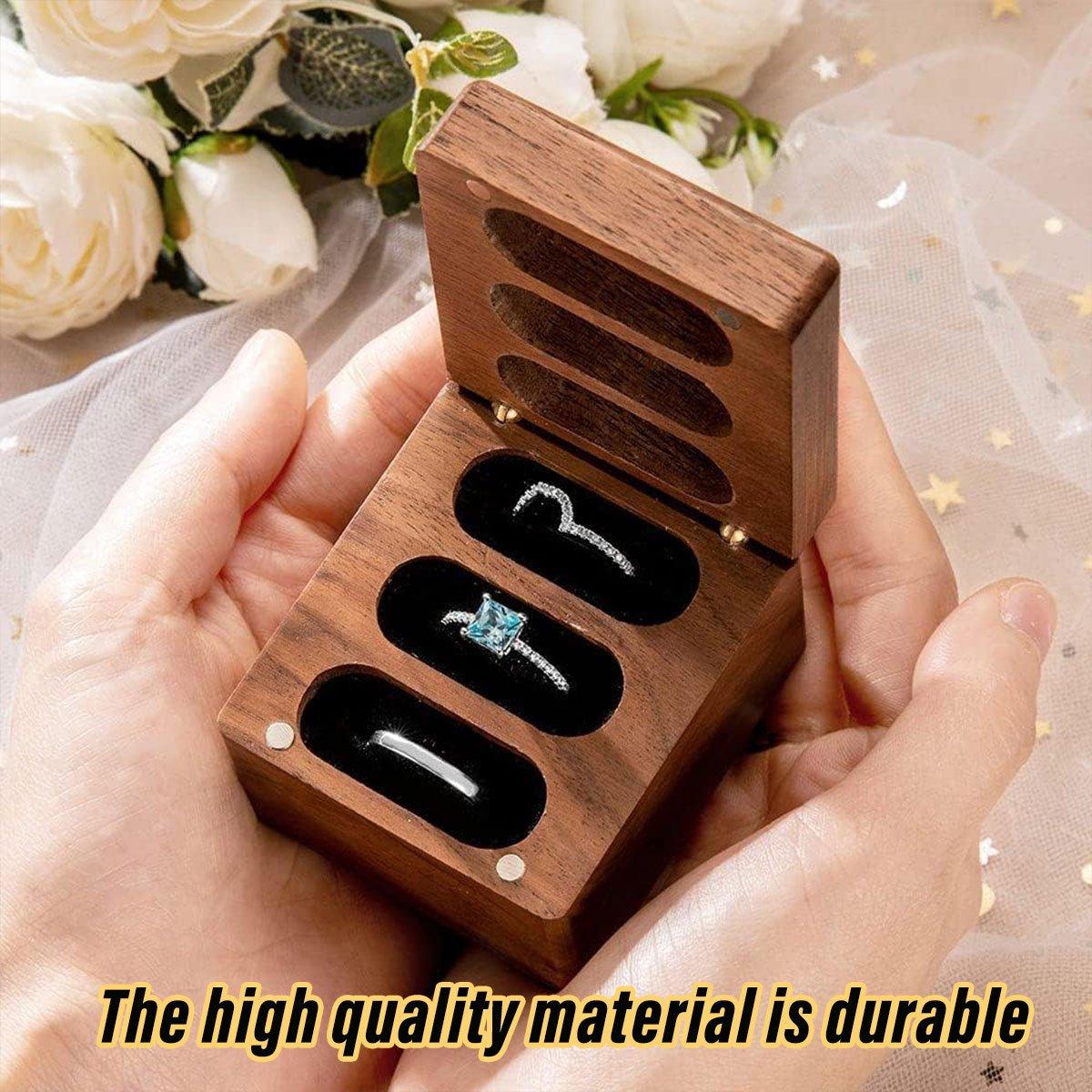Wooden Ring Jewellery Box High Storage Box with Three Compartments for Rings 4