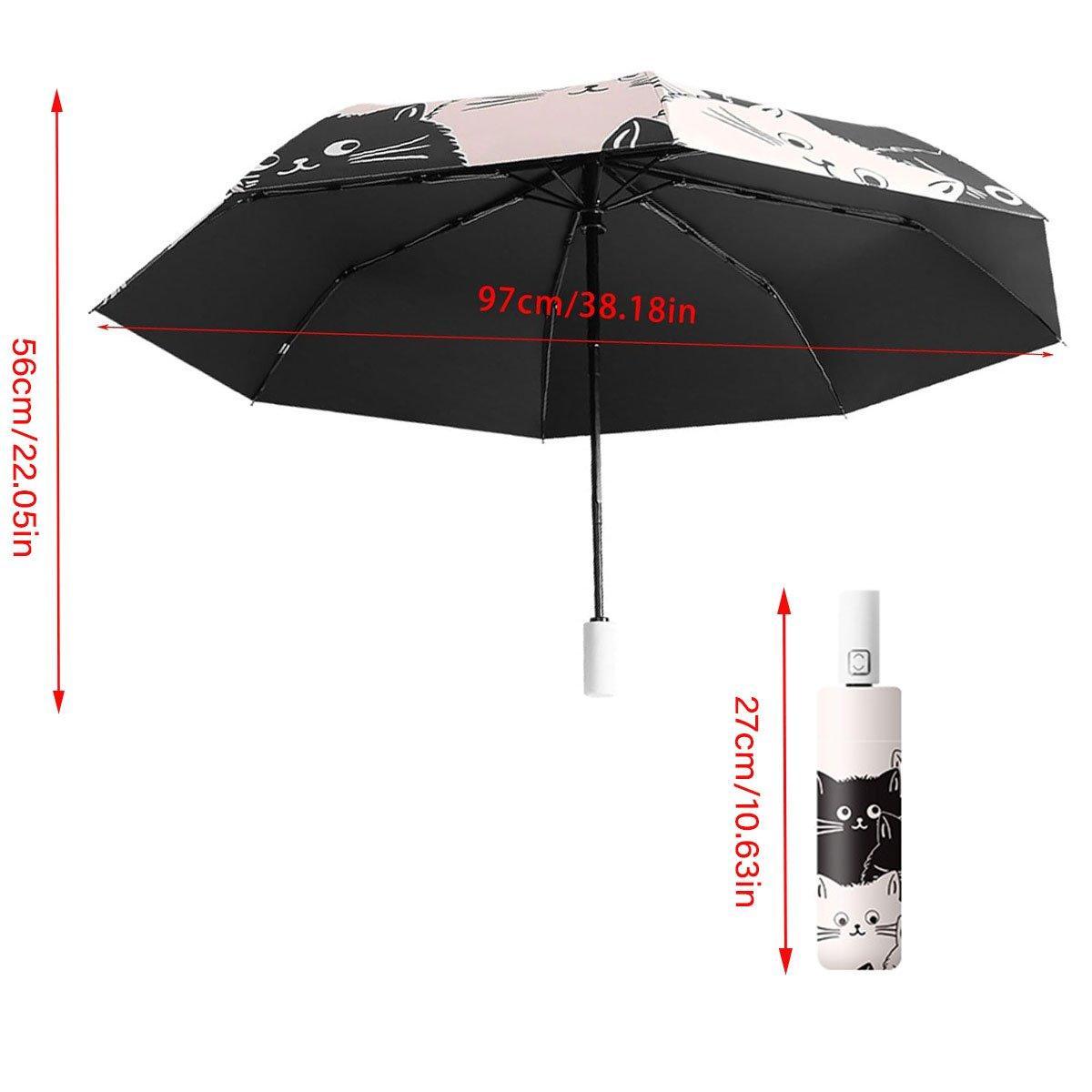 1PC Cartoon Black White Cat Automatic Folding Sun Umbrella Anti-UV For Unisex 3