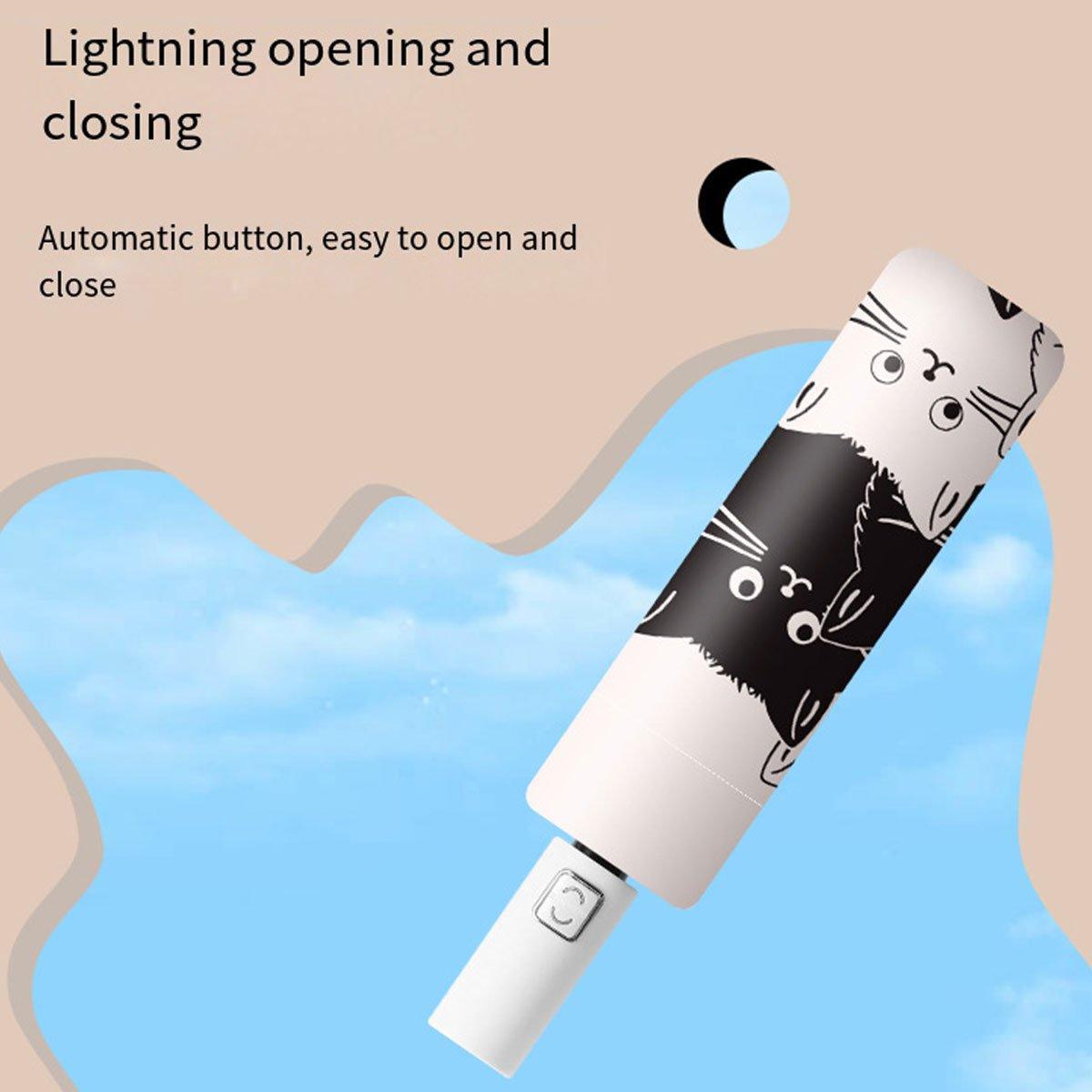 1PC Cartoon Black White Cat Automatic Folding Sun Umbrella Anti-UV For Unisex 5