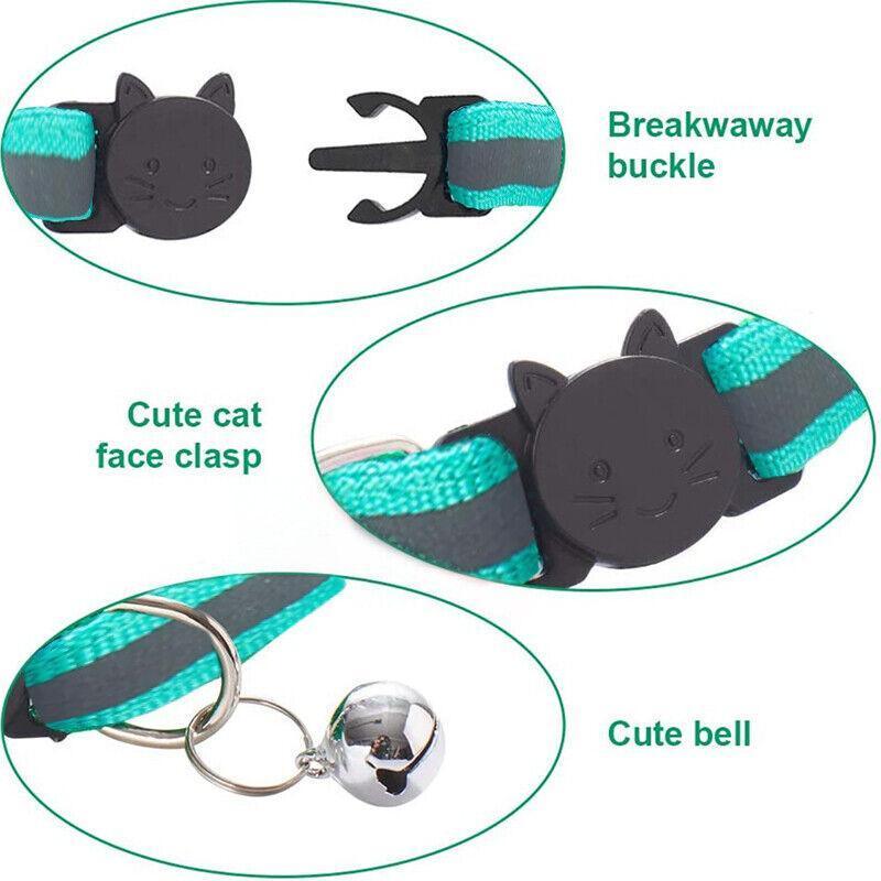 Reflective Cat Collar with Breakaway Buckle and Bell Adjustable for Small Pet Use - Shiny Green 5