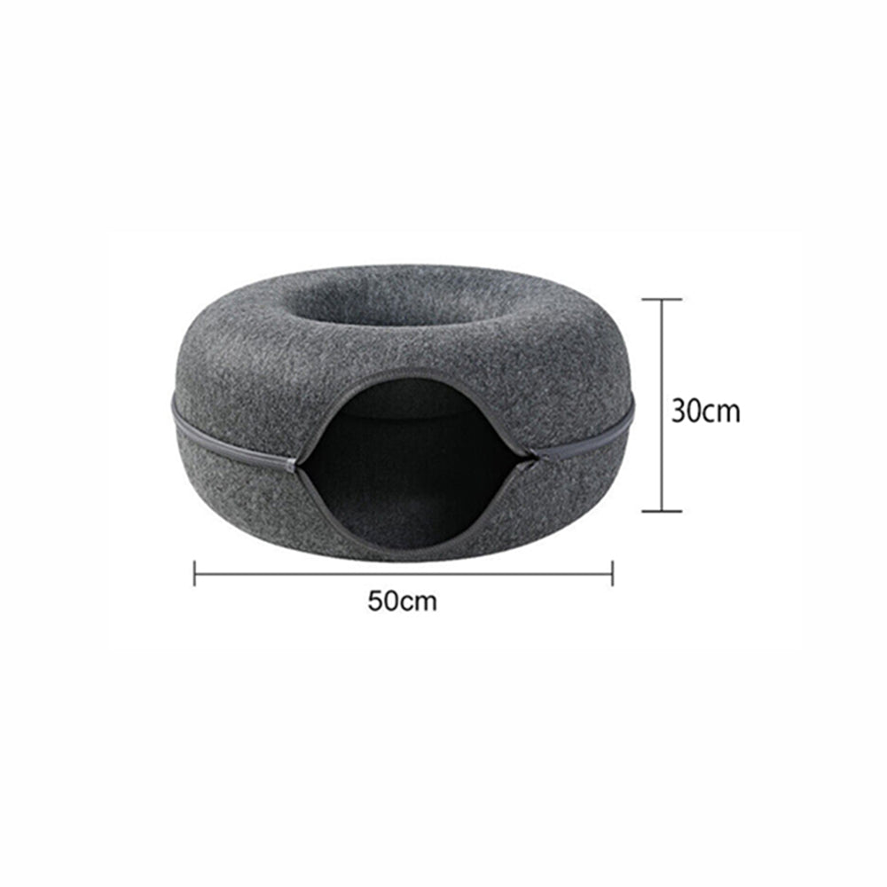 Felt Cat Tunnel Bed Donut Cave Nest for Kittens and Small Pets 50x30cm - Light Grey 3
