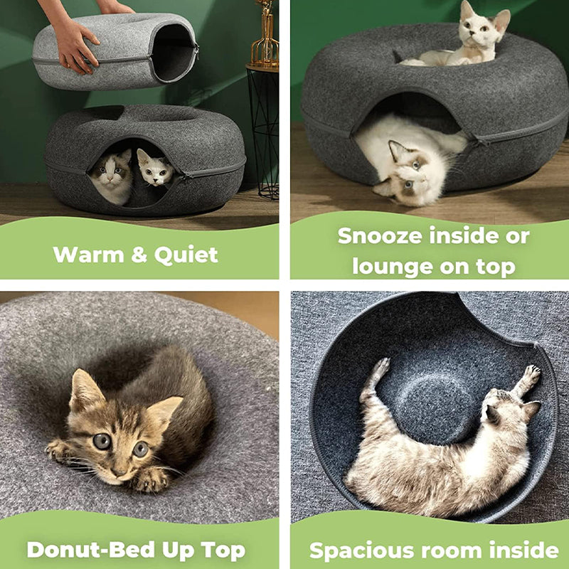 Felt Cat Tunnel Bed Donut Cave Nest for Kittens and Small Pets 50x30cm - Light Grey 4