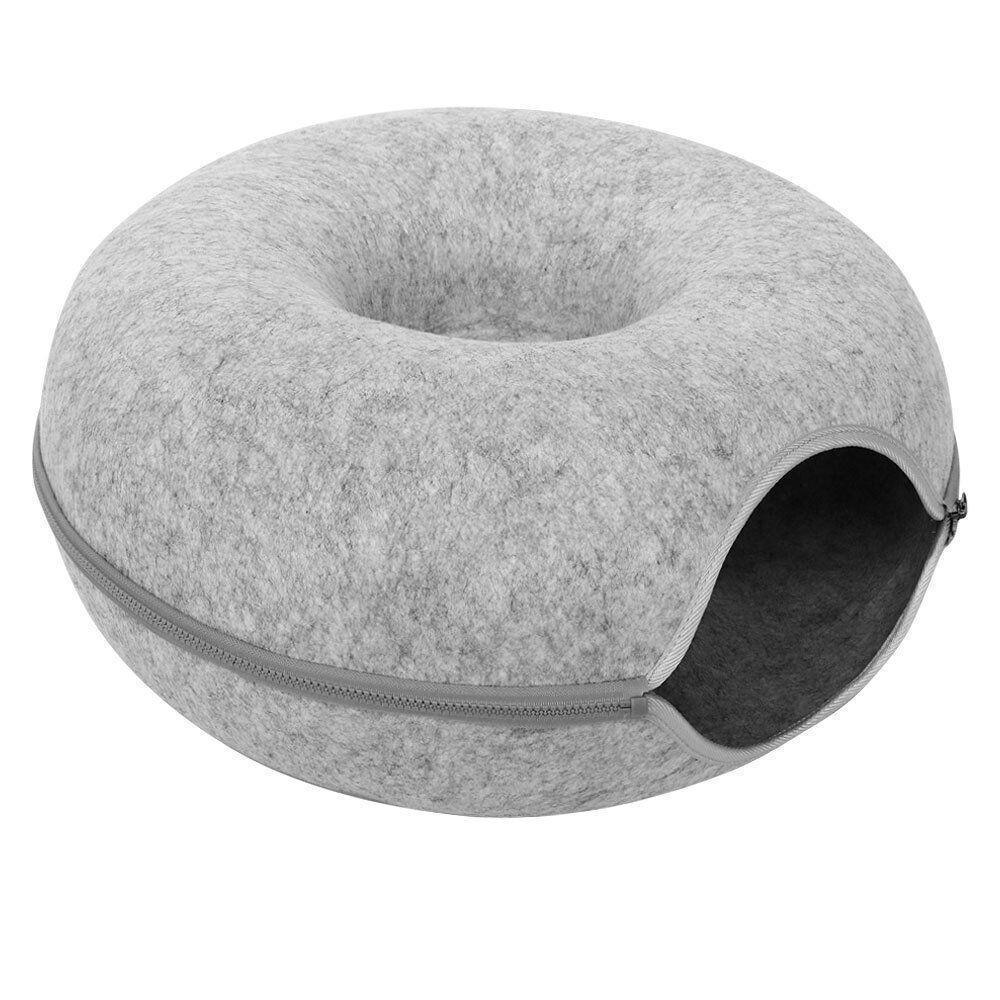 Felt Cat Tunnel Bed Donut Cave Nest for Kittens and Small Pets 50x30cm - Light Grey 7