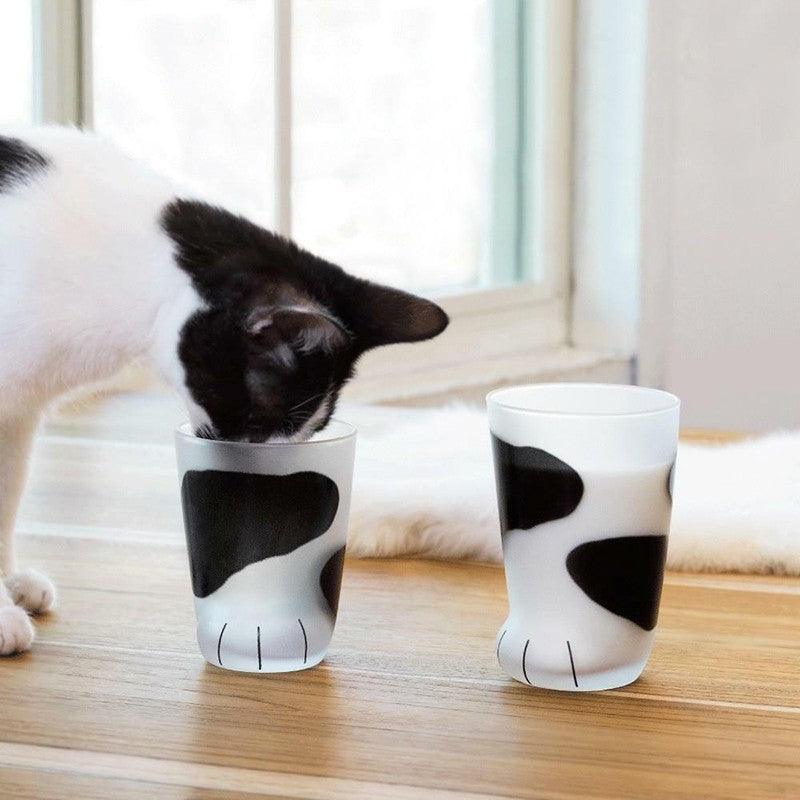 Pair 3 Cat Paw Frosted Calico Cups Glass Milk Cute Gift Tumbler Claw Foot Cute 3