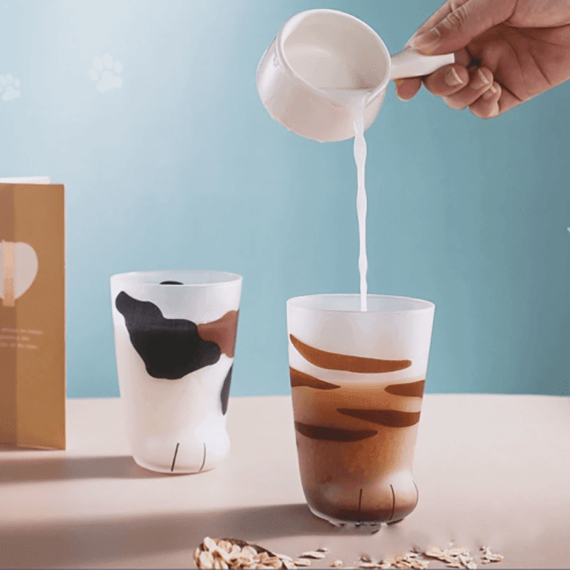 Pair 3 Cat Paw Frosted Calico Cups Glass Milk Cute Gift Tumbler Claw Foot Cute 4