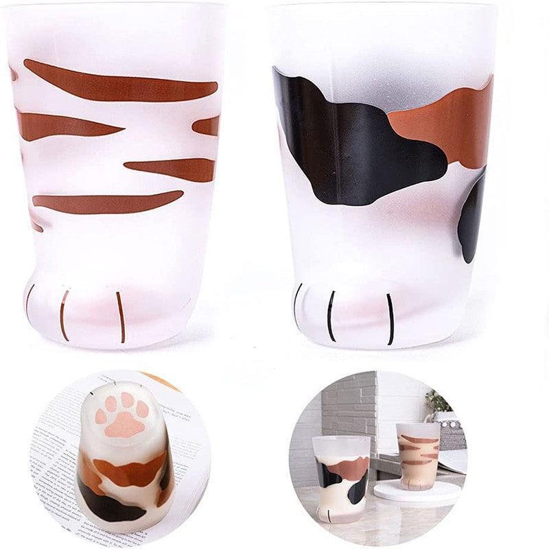 Pair 3 Cat Paw Frosted Calico Cups Glass Milk Cute Gift Tumbler Claw Foot Cute 5