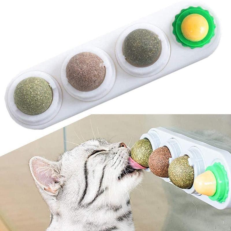 Cat Toy Catnip Ball Lick Solid Nutrition Help Digestion Wall Mount Hair Remover - White 4