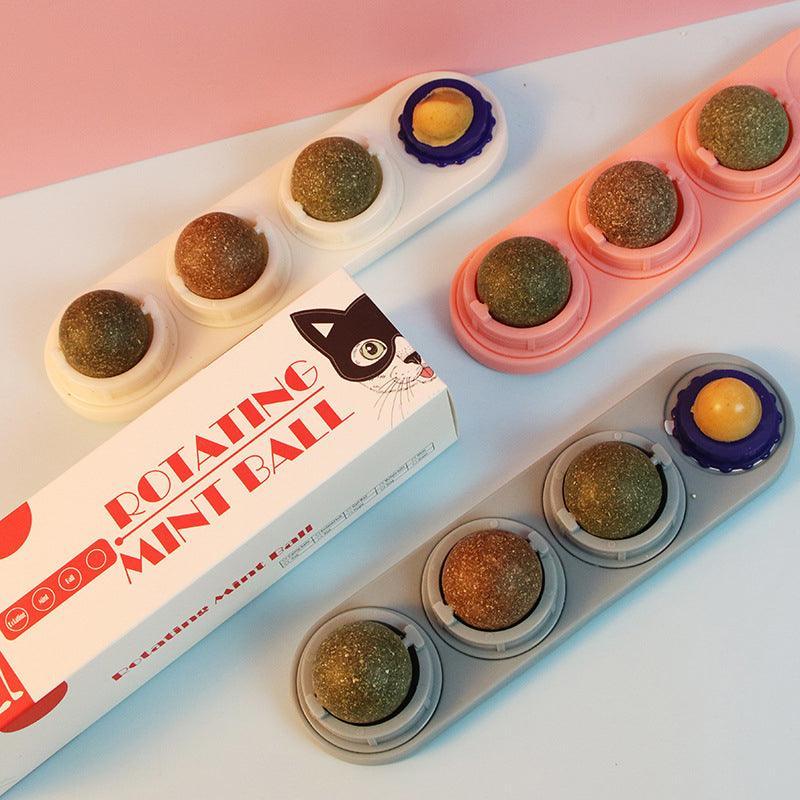 Cat Toy Catnip Ball Lick Solid Nutrition Help Digestion Wall Mount Hair Remover - White 5