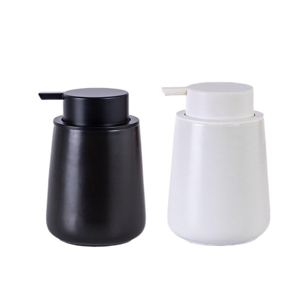 400ML Ceramic Stoneware Soap Dispenser Modern Design Lotion Pump Manual Bathroom - Black