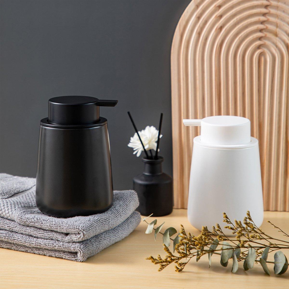 400ML Ceramic Stoneware Soap Dispenser Modern Design Lotion Pump Manual Bathroom - White 4