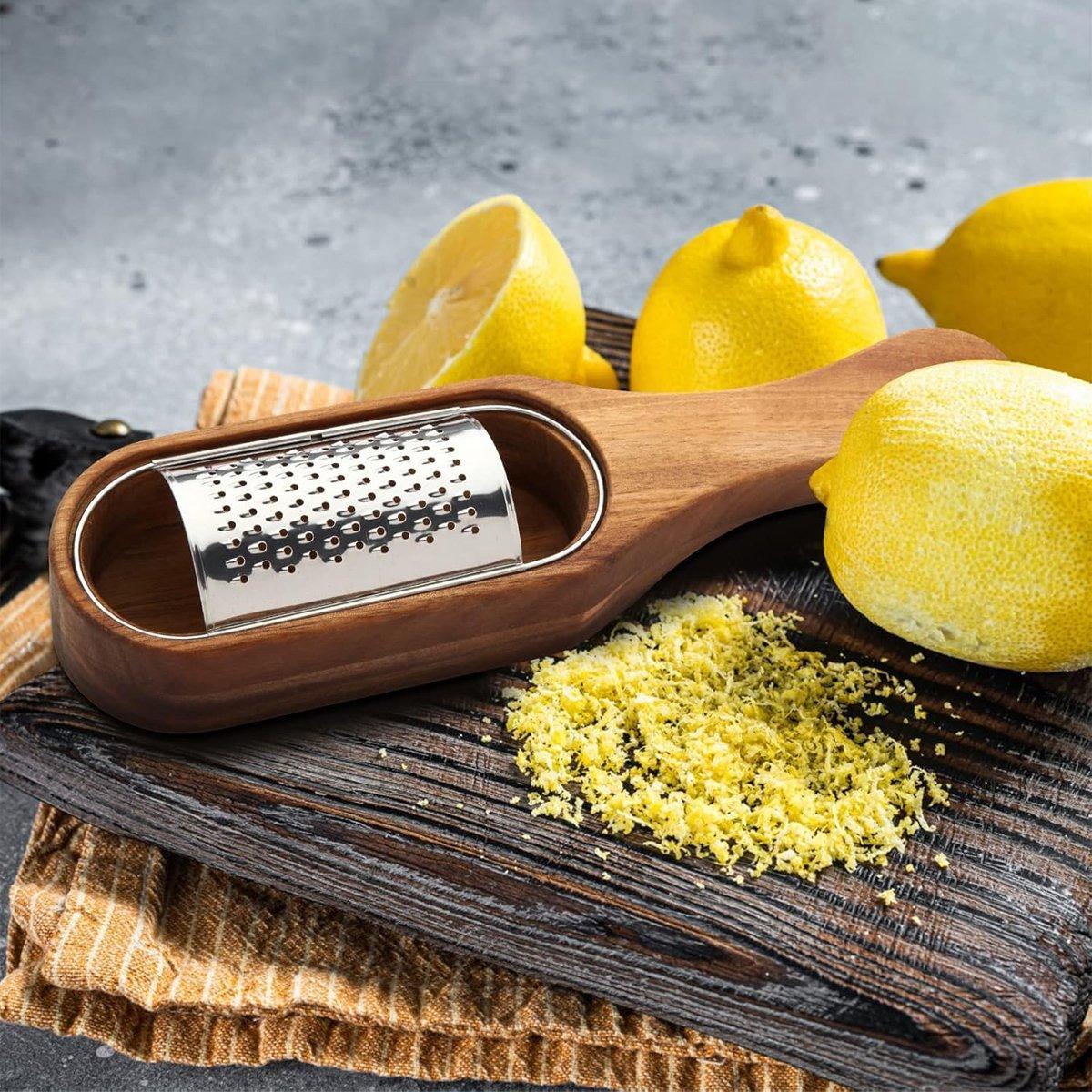 Premium Stainless Steel Cheese Grater with Acacia Wood Handle Scraper Planer 5