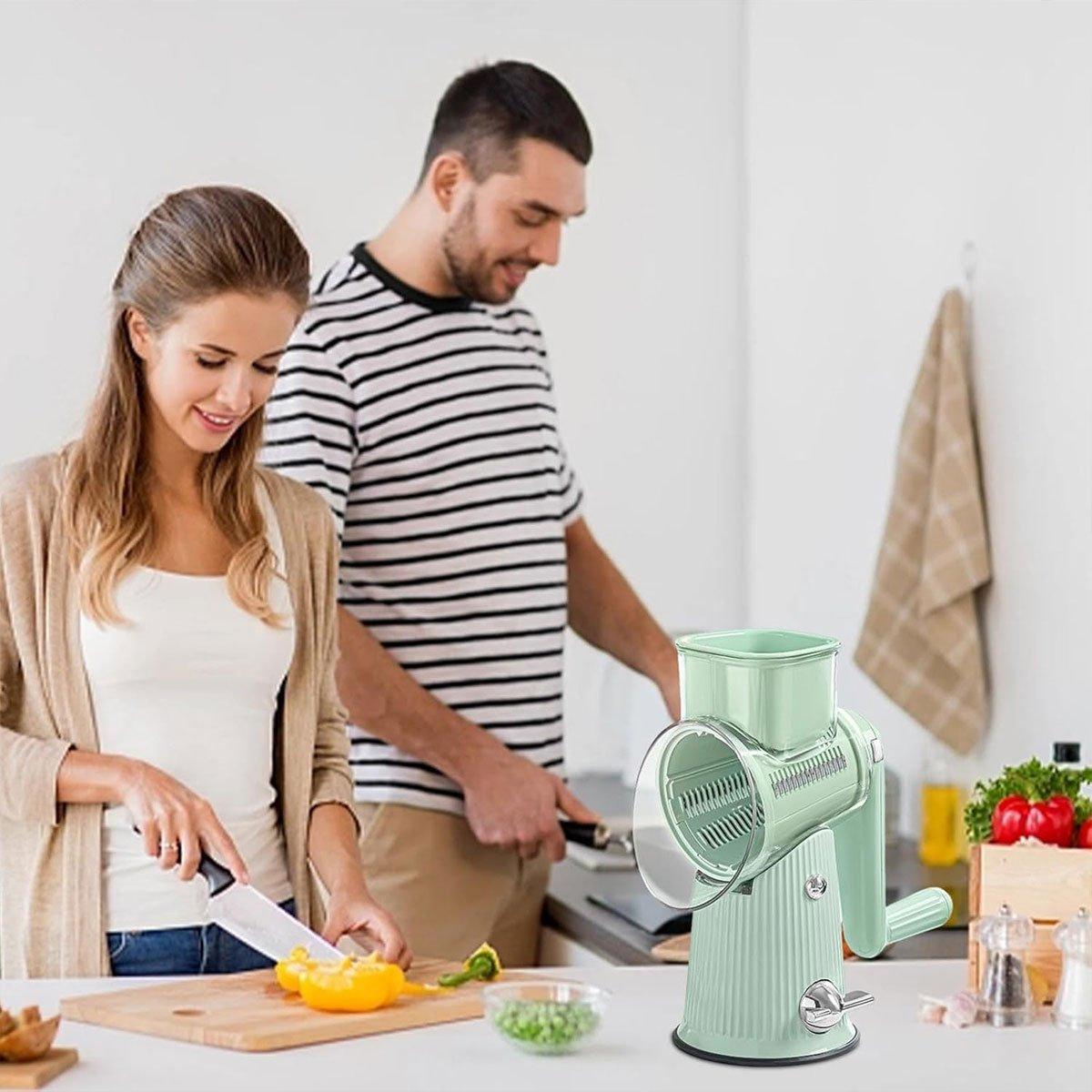 Multifunctional Vegetable Cutter Drum Slicer Kitchen Hand Cranked Grater Tool - Green 4