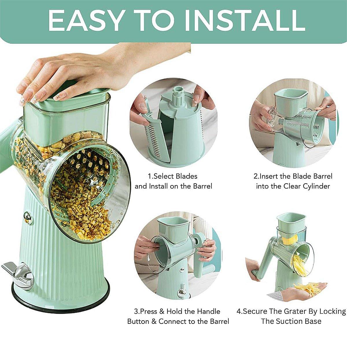 Multifunctional Vegetable Cutter Drum Slicer Kitchen Hand Cranked Grater Tool - Green 5