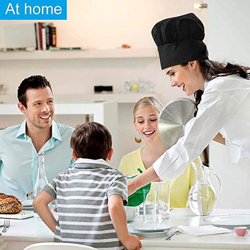Adjustable Chef Cap with Elastic Band for Kitchen Cooking Baking Catering Use - Black+White 4