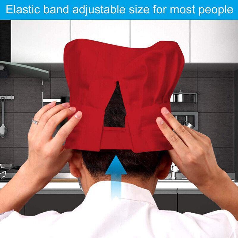 Adjustable Chef Cap with Elastic Band for Kitchen Cooking Baking Catering Use - Red 3