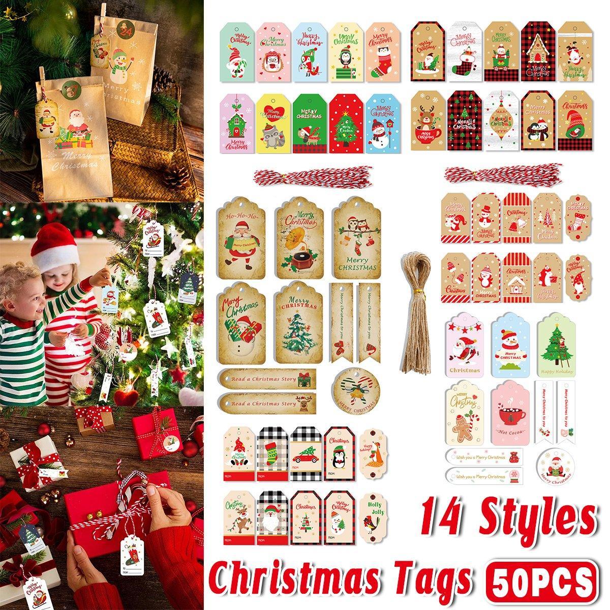50PCS Christmas Kraft Paper Gift Tags Vintage Holiday Party Card Packaging Decor - 5