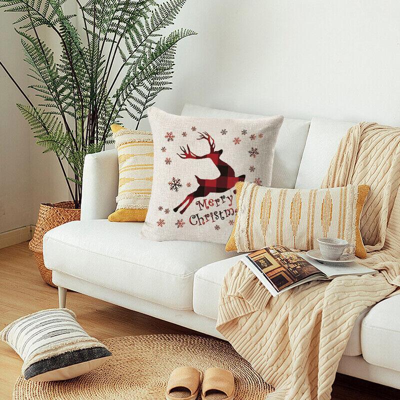 1Pc Christmas Square Cushion Cover Throw Waist Pillow Case Sofa Home Decor - Deer 4