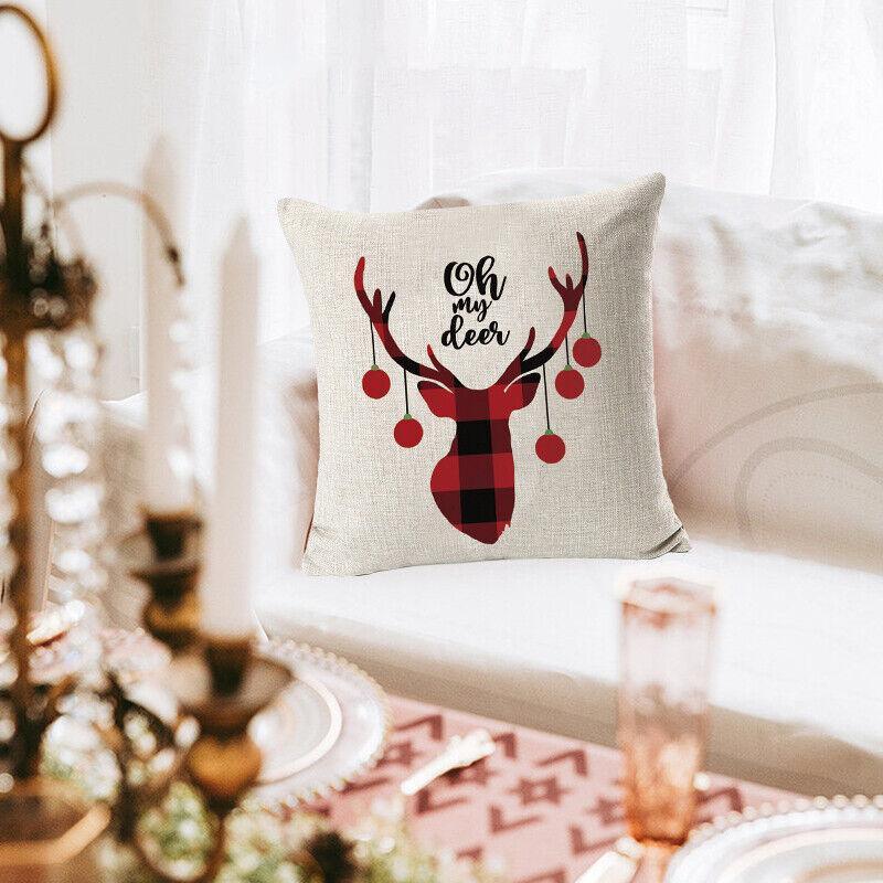 1Pc Christmas Square Cushion Cover Throw Waist Pillow Case Sofa Home Decor - Deer 5