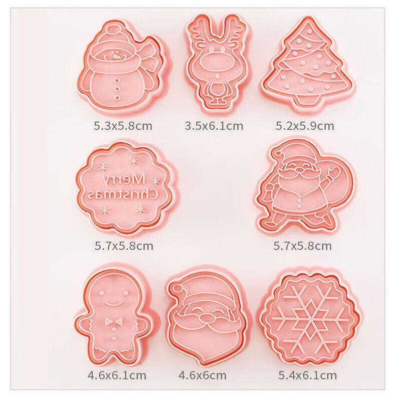 8PCS Christmas Cookie Cutter Set 3D Biscuit Moulds for Baking Fondant Pastry 3