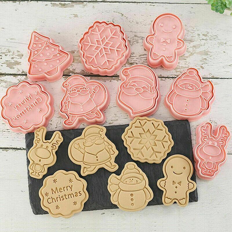 8PCS Christmas Cookie Cutter Set 3D Biscuit Moulds for Baking Fondant Pastry 4