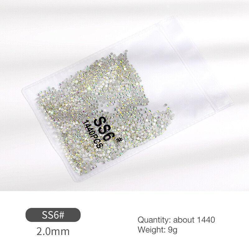 1440Pcs Glitter Rhinestones Crystal Flat Clear Bottom Glass Nail Art Nail Drill - Clear Crystal-SS12 3
