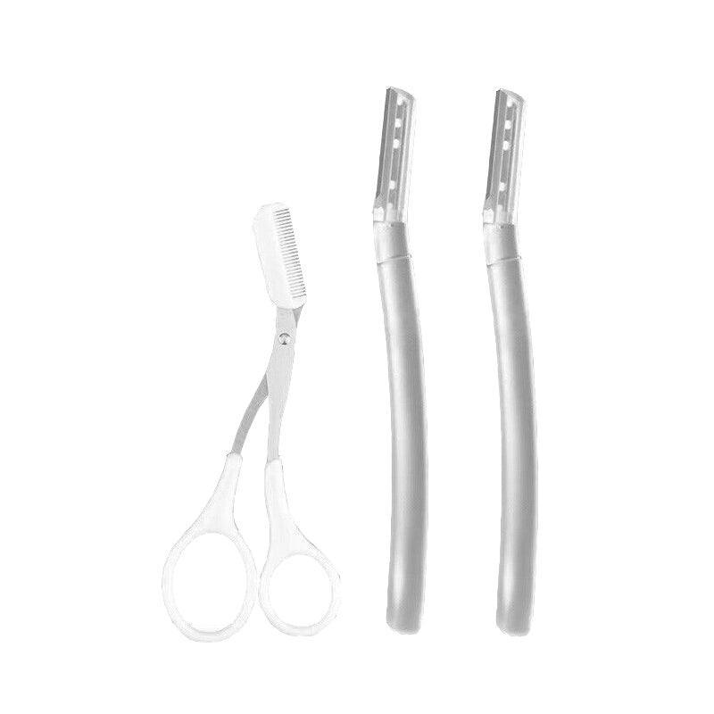 3Pcs Eyebrow Razor Set Facial Hair Remover Dermaplaning Shaving Tool Kit - Clear eyebrow*2+ Scissor comb 8