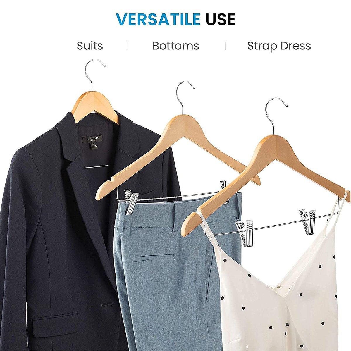 10 Pcs Wooden Non-Slip Wide Shoulder Clothes Hanger with Clip for Hotel Wardrobe - Black 5