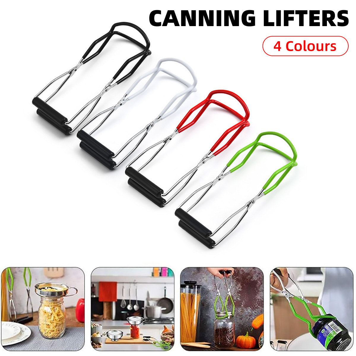 Stainless Steel Canning Jar Lifter Anti-Slip Lifting Tongs Gripper Anti-scalding - Red