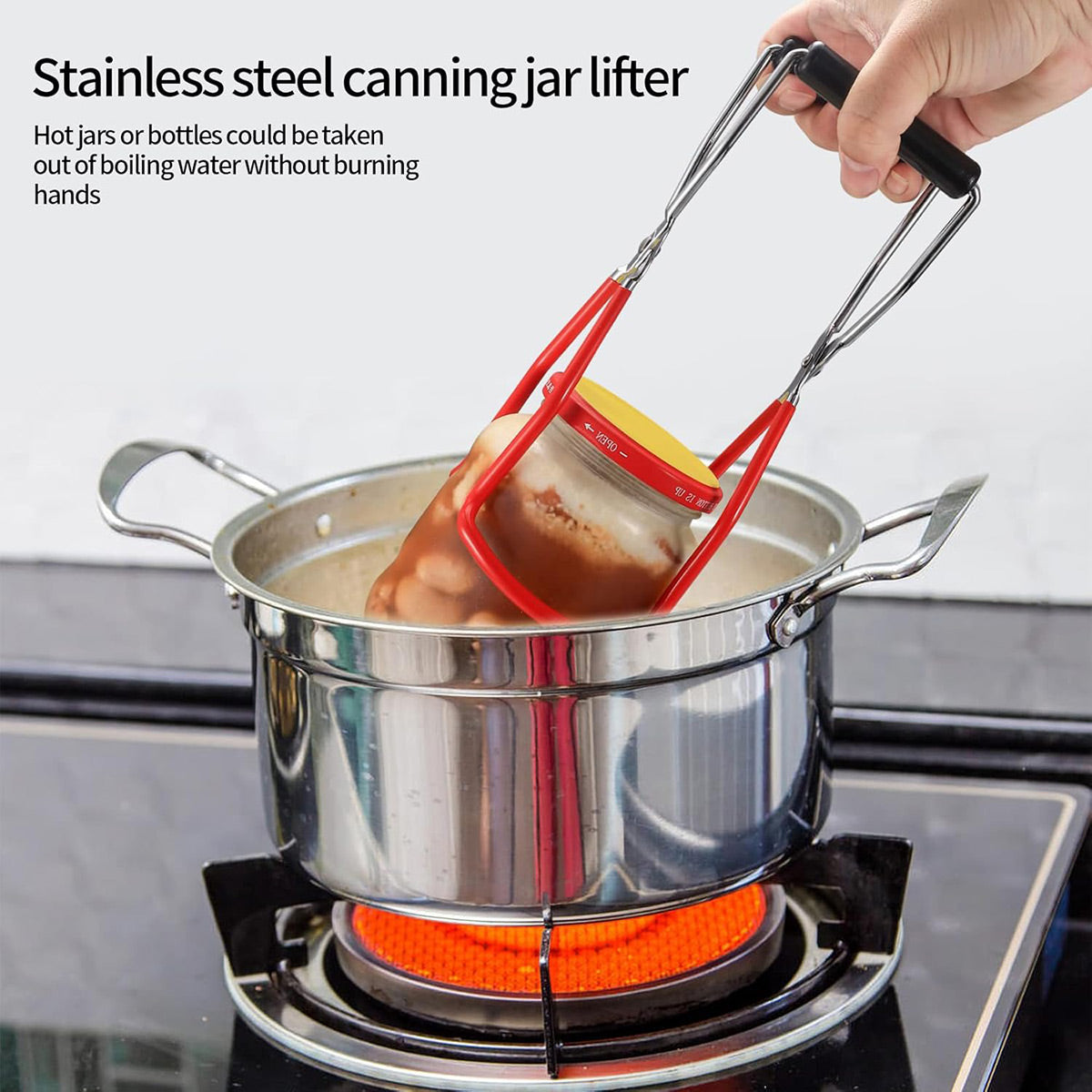 Stainless Steel Canning Jar Lifter Anti-Slip Lifting Tongs Gripper Anti-scalding - Red 5