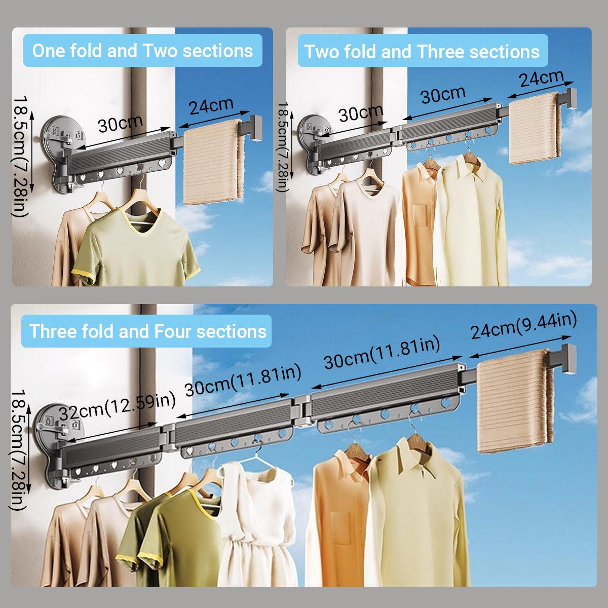 2/3/4-Bar Adjustable Foldable Retractable Clothes Drying Rack Suction Cup Hanger - Two Fold And Three Sections 5