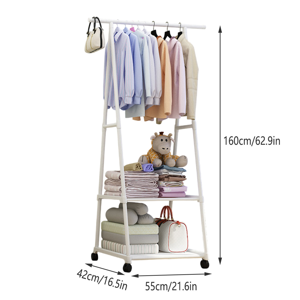 Clothes Drying Rack Floor Standing Coat Hanger V Belt Wheel Style for Bedroom 3