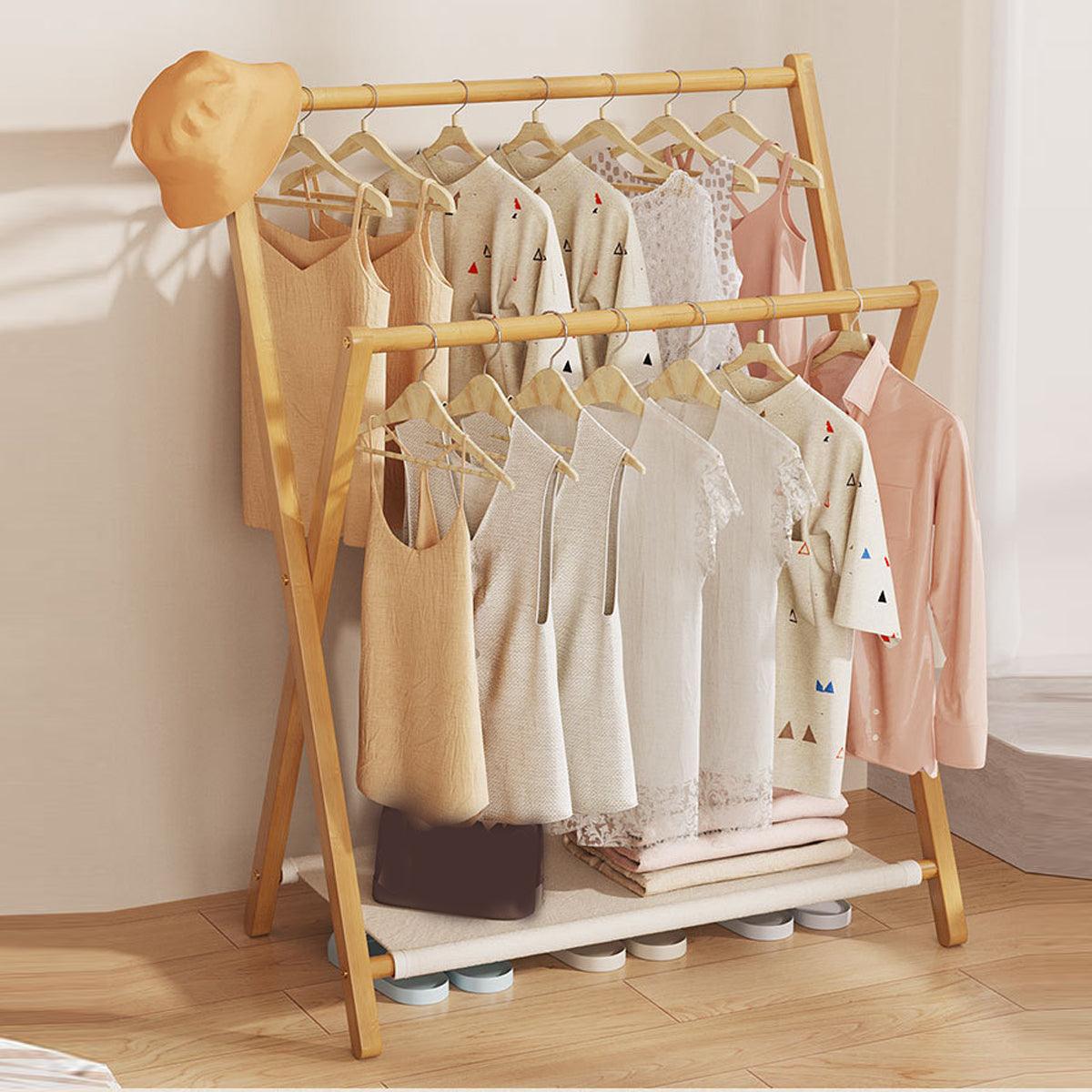 Folding Clothes Hanger Indoor Floor Bedroom Garment Rack Simple Hanging Stand 4