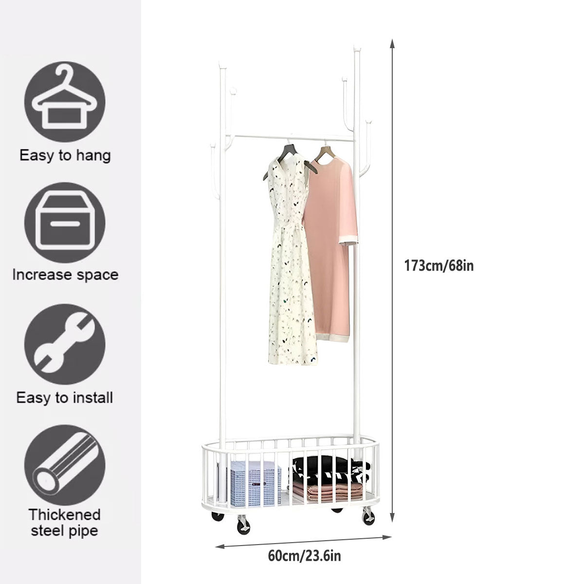 Clothes Hanger Stand Model Floor Standing Room Rack Movable Coat Rack Organizer 3