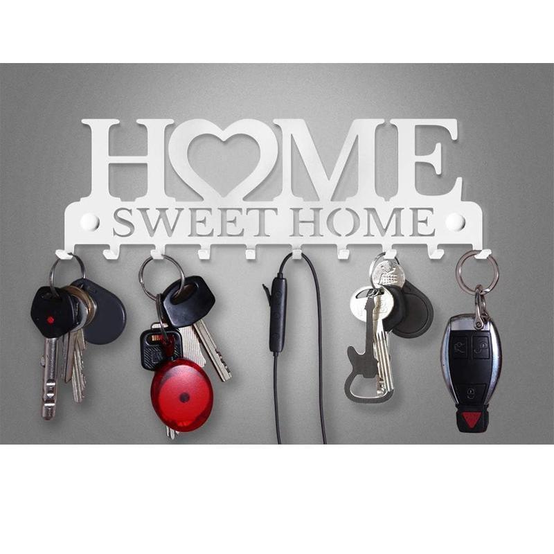 Retro Metal Iron Wall Hanging Mounted 10 Key Hooks Storage Holder Hook Rack - White 4