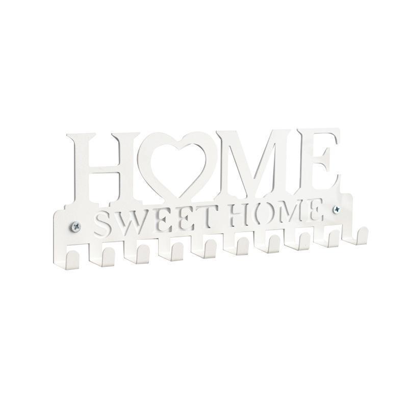 Retro Metal Iron Wall Hanging Mounted 10 Key Hooks Storage Holder Hook Rack - White 7