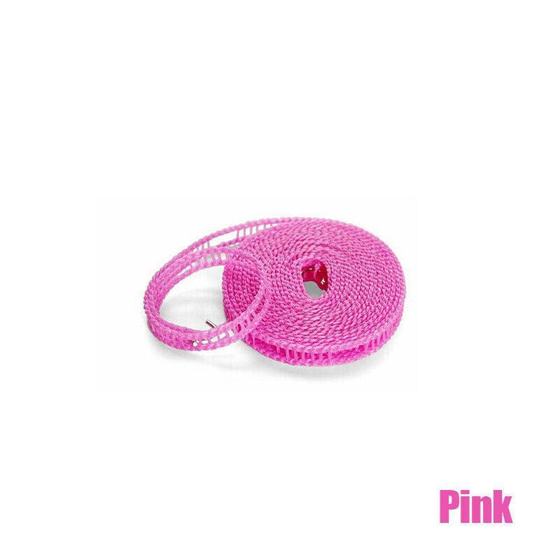 Portable 5M Travel Clothes Line Washing Rope Non Slip Airer Laundry Clothesline - Pink 5