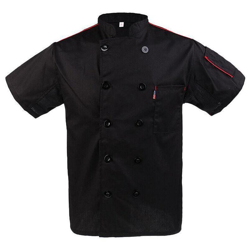 Black Unisex Mesh Sleeve Chef Coat Jacket Restaurant Hotel Cook Short Uniform - 2XL 10