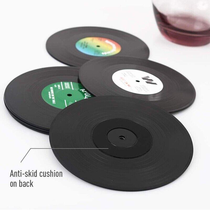 6PCS Retro Vinyl Record Drink Coasters Set - Round ABS Cup Mats for Home or Bar 3