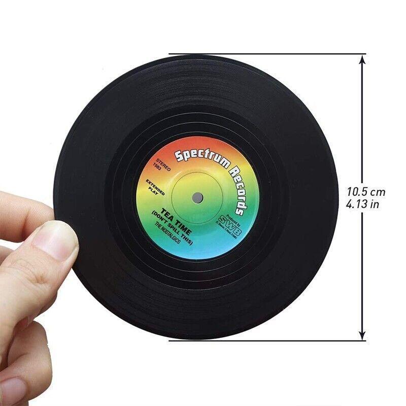 6PCS Retro Vinyl Record Drink Coasters Set - Round ABS Cup Mats for Home or Bar 4