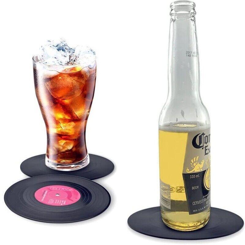6PCS Retro Vinyl Record Drink Coasters Set - Round ABS Cup Mats for Home or Bar 5