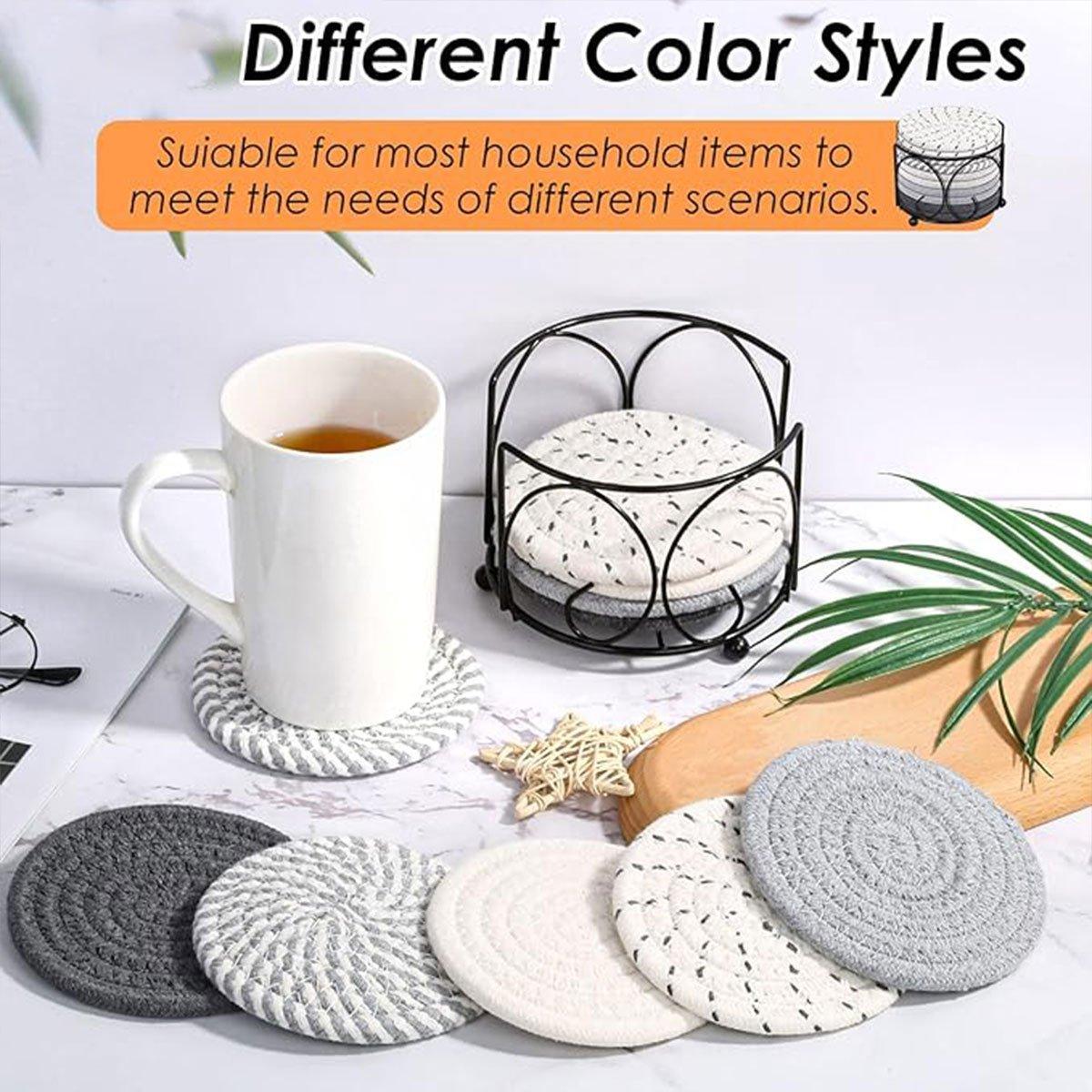 8PCS Round Cotton Woven Coaster Heat Resistant Thick Insulation Dining Table Mat - Grey 5