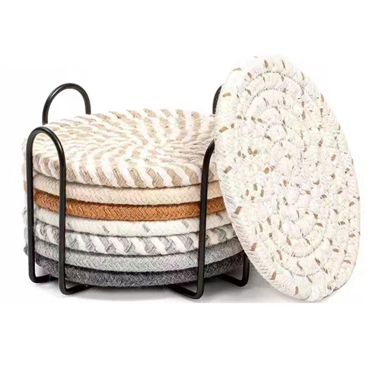 8PCS Round Cotton Woven Coaster Heat Resistant Thick Insulation Dining Table Mat - Mixed 8
