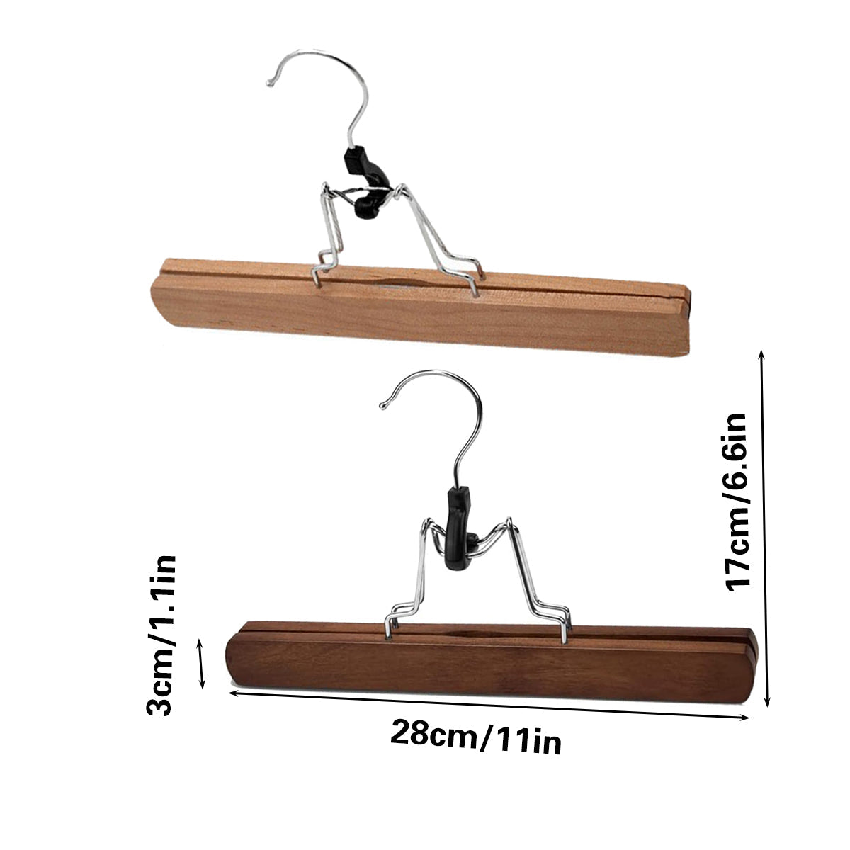 10pcs Solid Wood Skirt Clip Non Slip Hanger Flannel Trouser Clothes Organizer - Dark Brown 3