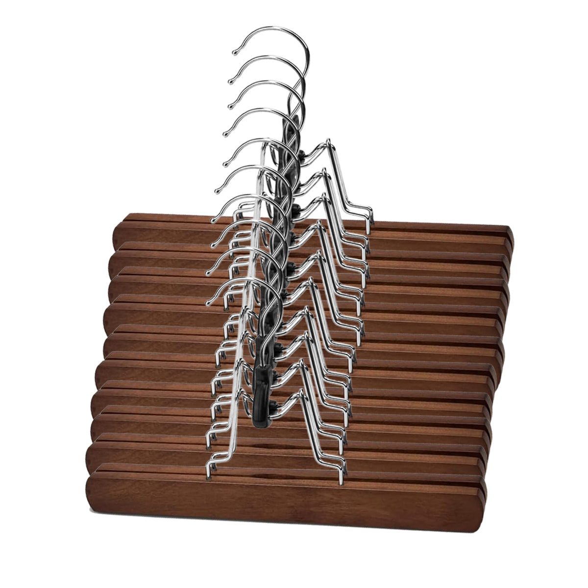 10pcs Solid Wood Skirt Clip Non Slip Hanger Flannel Trouser Clothes Organizer - Dark Brown 7