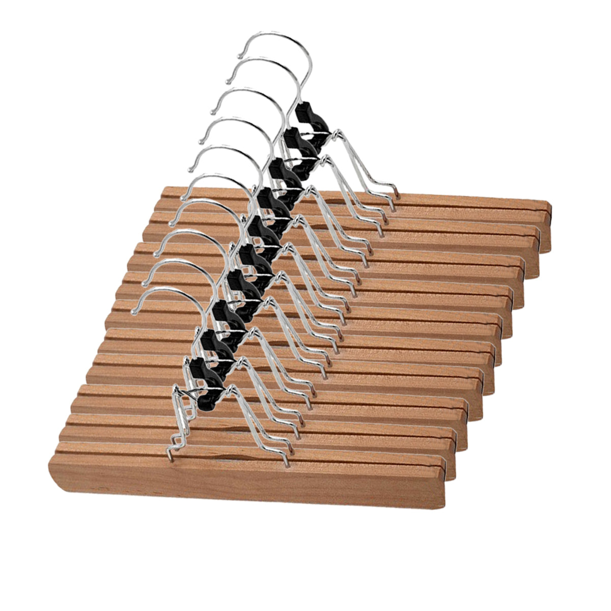 10pcs Solid Wood Skirt Clip Non Slip Hanger Flannel Trouser Clothes Organizer - Light Brown 6