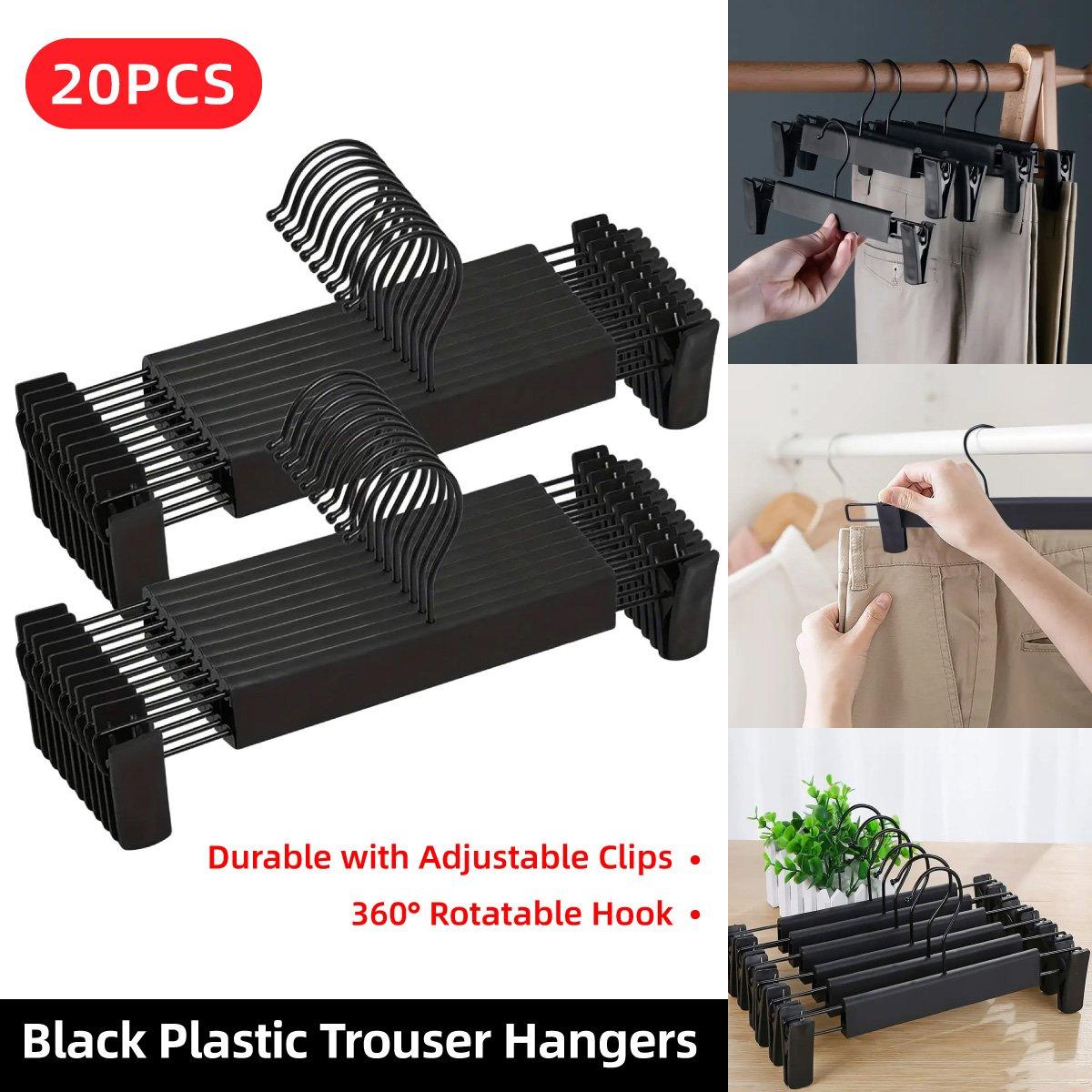 20pcs Black Plastic Pants Hanger Trousers Clips Durable Non Slip Clothes Hanger