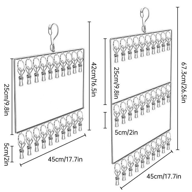 Stainless Steel Drying Rack Multi Function Windproof Underwear Clip Sock Hanger - 2-Tier 3