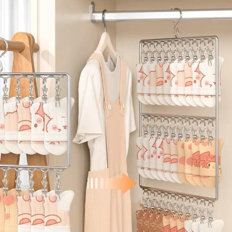 Stainless Steel Drying Rack Multi Function Windproof Underwear Clip Sock Hanger - 2-Tier 4